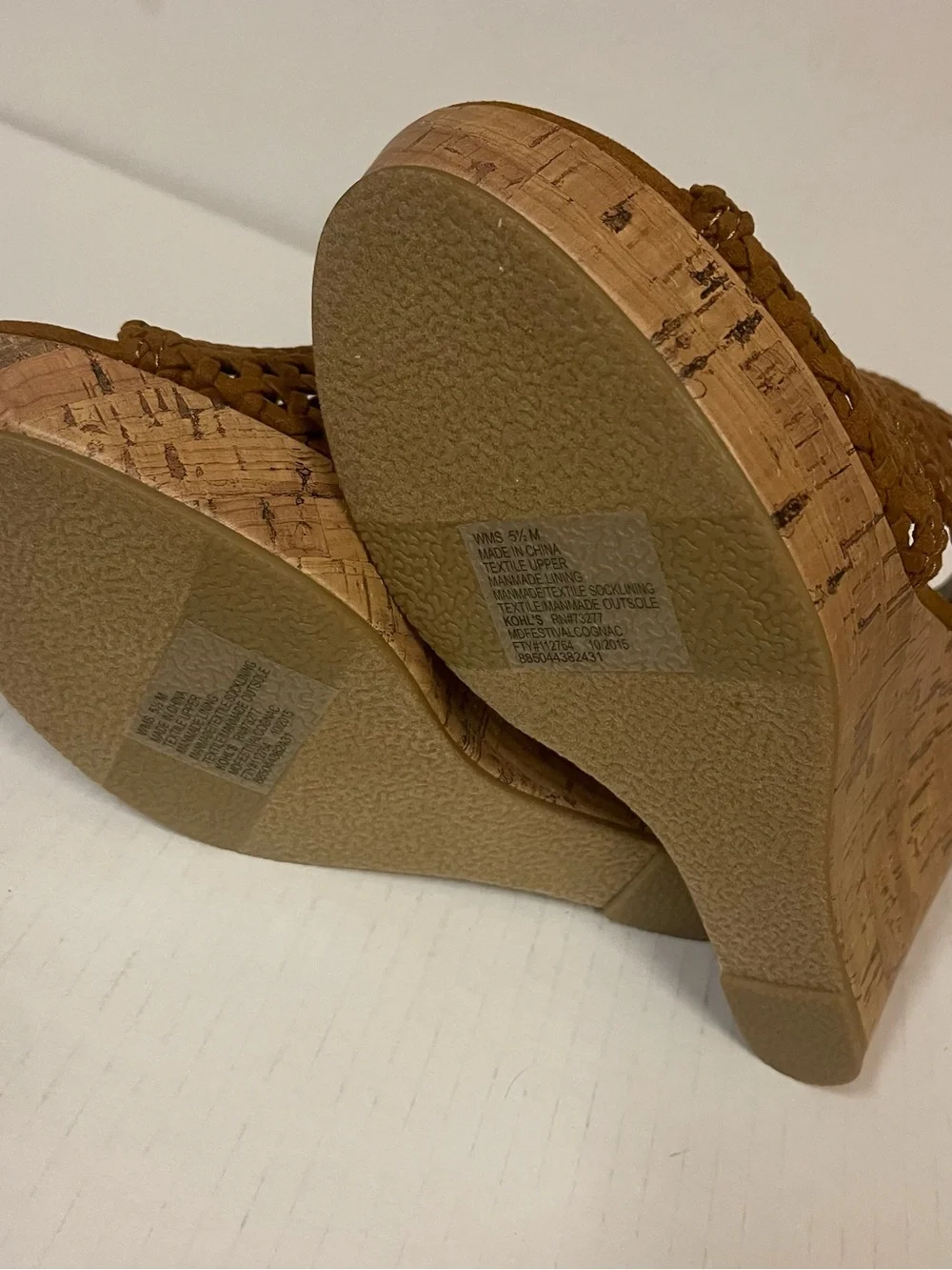 Mudd Women Size 5.5 Festival Cognac Woven Cork Wedge Sandals
